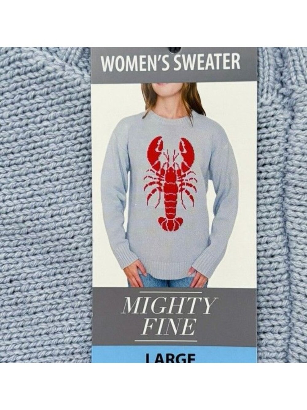 Mighty Fine Blue Lobster Sweater Crewneck Coastal Cotton Blend Size L NWT Casual - Picture 5 of 6